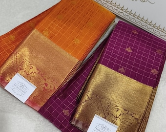 Kanchi checked Semi Silk Saree vairaoosi pattern Southindian wedding traditional ethnic women's wear kattam sari