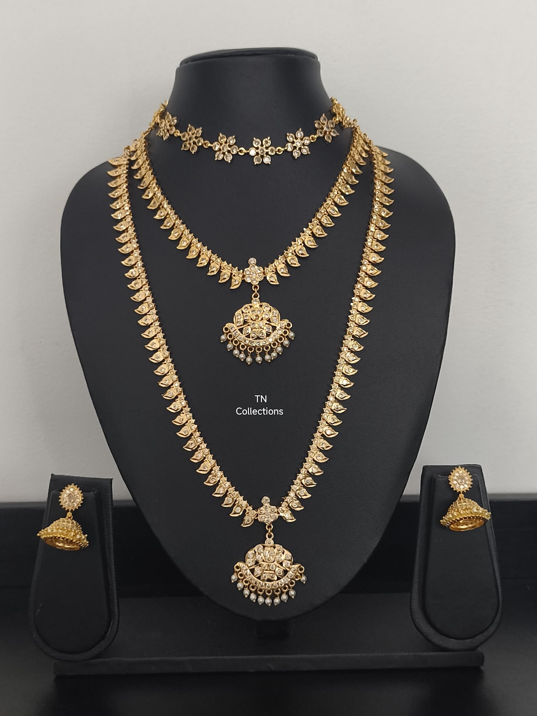 Medium Gold Set Micro Gold Plated Trendy Semi Bridal Set Southasian Wedding Jewellery ...