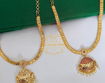 Collar corto tradicional Alli poo Attiyal/Atigai chapado en oro micro, joyería de boda asiática del sur de la India, regalo