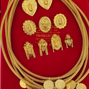 Thalikodi tradicional do Sri Lanka banhado a ouro 22 quilates com Amman Thali, joia de imitação para casamento no sul da Ásia (kodi com espessura de 9 a 11 penns).