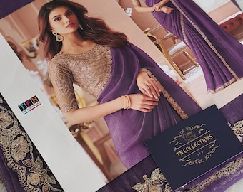 Designer Party wear Sarees mit Banglori Arbeit Blusenstoff