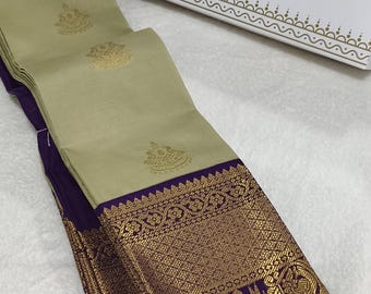 Premium kanchi semi Silk Saree Southindian womens traditional wedding ethnic wear pattu sari Pastel Green