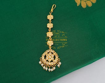 Micro Gold Finish AD Tikka/Nethichuddi/hair accessories Southindian asian wedding jewellery