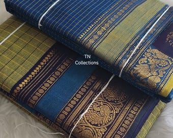 Pure Handloom kanchi cotton checked body traditional saree south Indian womens wear kattam sari vintage