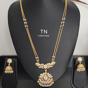 Pathakkam tradicional Impon chapado en oro micro con conjunto de pendientes.