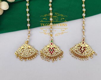 Traditioneller Impon Tikka / Nethichuddi, südindischer Brautschmuck mit Mikrogold-Finish