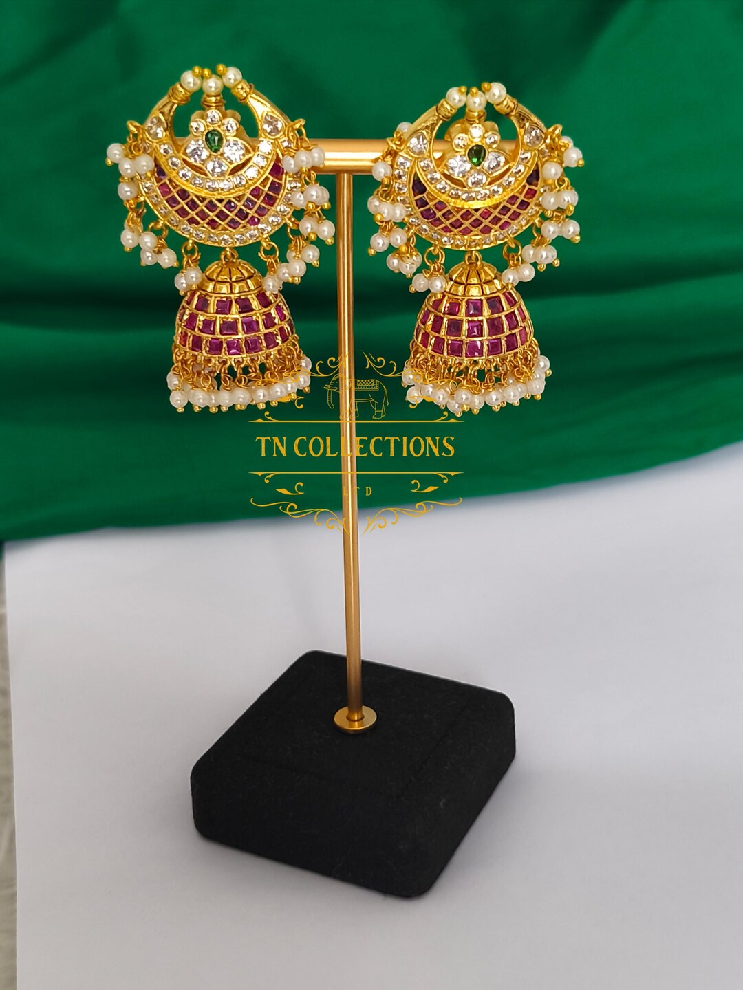 Antique Polish Real Kemp Jimikki Southindian Asian Temple Jewellery ...