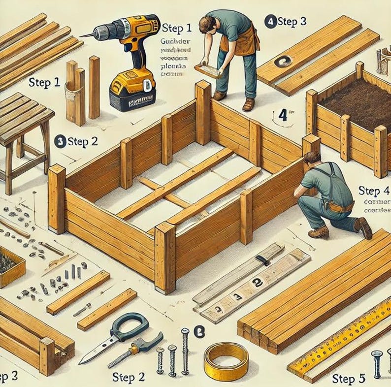 DIY Raised Wooden Garden Bed Plans – Step-by-step Guide & Blueprints - Etsy