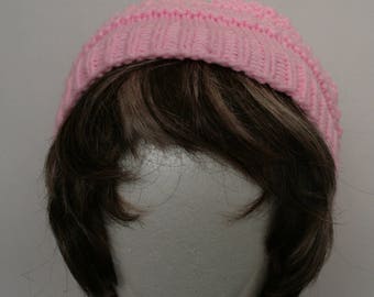 Hand knitted pink lacy hat