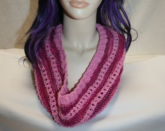 Hand Knitted Lacy Rose and Pink Cowl