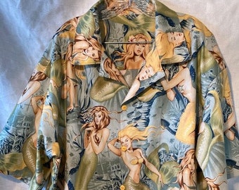 Handmade Unisex Wearable Art Mermaid Aloha Shirt Size 2XL