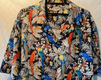 Handmade Unisex Wearable Art Tropical Birds Aloha shirt in 2XL