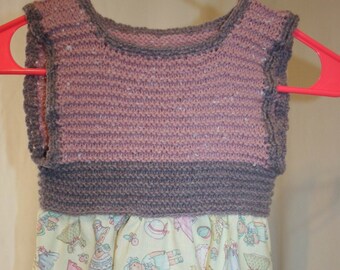 Hand made Hand Knitted and fabric 4 Toddler (4T) dress