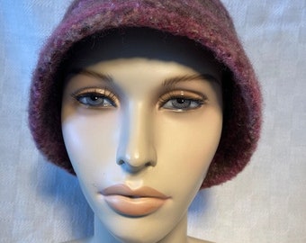 Hand Knitted and Hand Felted Burgundy Bucket Hat