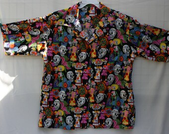 Hand made Ladies Day of the Dead shirt in size extra large (XL)