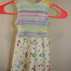 Handmade 2T girl's dress with handmade knitted top and fabric skirt image 3
