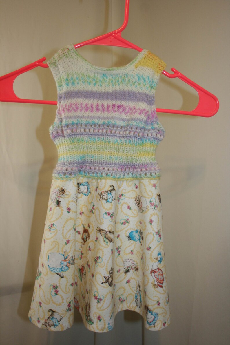 Handmade 2T girl's dress with handmade knitted top and fabric skirt image 3