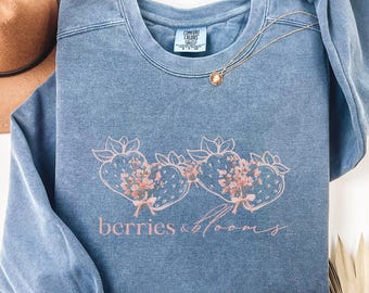 Strawberry Floral PNG, Berries and Blooms Design (Digital Download)