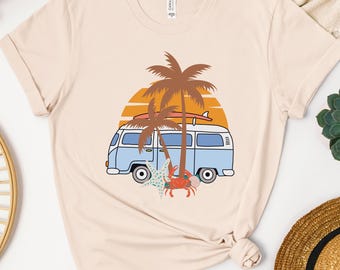 Retro Beach Bus PNG, Summer Palm Trees, Ocean Lover (Digital Download)