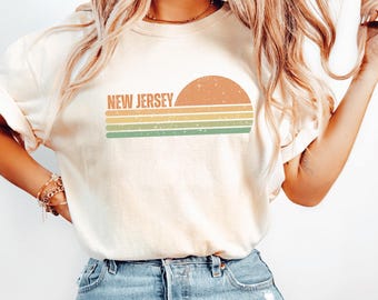 New Jersey Shirt Retro Travel Tee | Home State NJ TShirt | Distressed Sunset Graphic Shirt