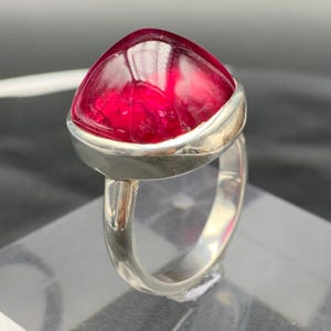 Reddish Pink Natural Rubellite Tourmaline Ring Cabochon Cut in 925 Sterling Silver 25 Plus Ct Size 9.5 US