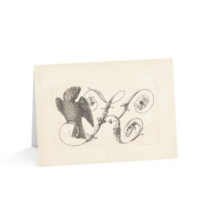 Uccello con calligrafia (lettera K) - Stile antico/vintage con marchio di targa - Biglietti di auguri e biglietti di auguri (1, 10, 30 e 50 pezzi)