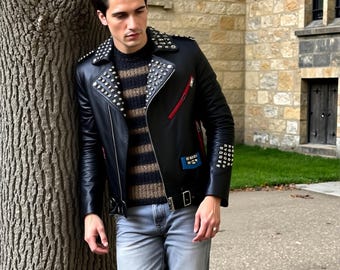 Chaqueta de motociclista de piel de vacuno resistente, hecha a mano - Estilo motero ajustado