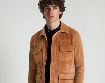 Giacca in vera pelle marrone fatta a mano in stile britannico – Abbigliamento da caccia da uomo