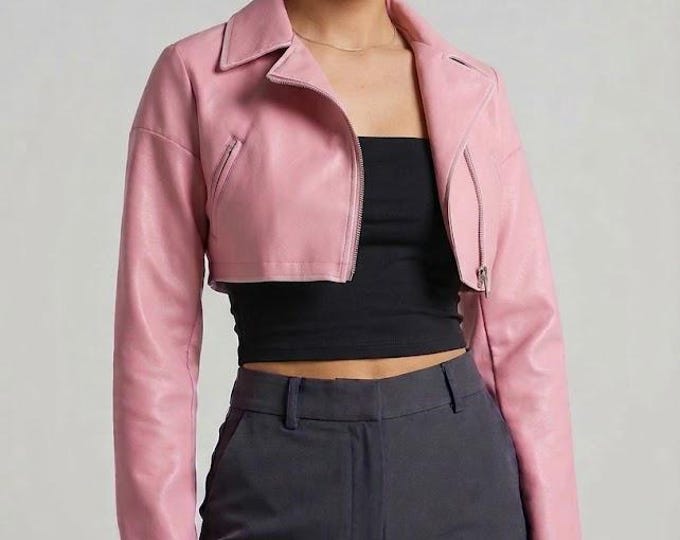 Women's Pink Lambskin Leather Biker Jacket – Slim Fit Genuine Handmade Motorcycle Coat