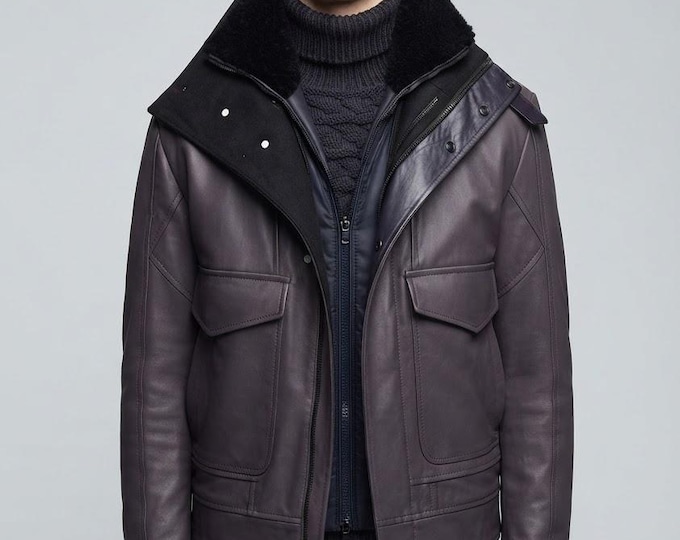 Men's Brown Lambskin Leather Bomber Jacket – Slim Fit Genuine Handmade Quilted Coat