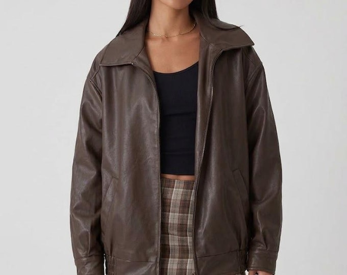 Women's Brown Lambskin Leather Bomber Jacket – Slim Fit Genuine Handmade Casual Coat