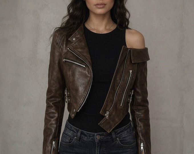 Women's Brown Genuine Leather Biker Jacket – Slim Fit Vintage Motorcycle Handmade Coat