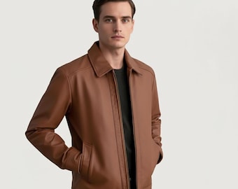 Handmade Lambskin Leather Biker Jacket | Slim Fit, Matte Brown