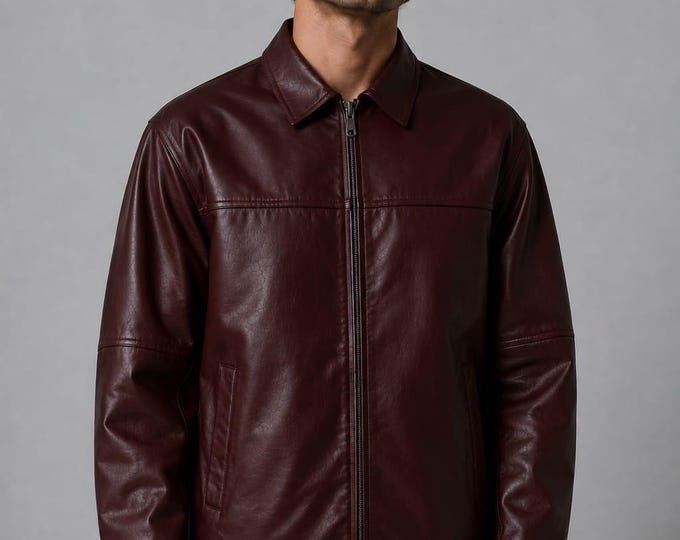 Men's Maroon Lambskin Leather Bomber Jacket – Slim Fit Casual Zip Coat