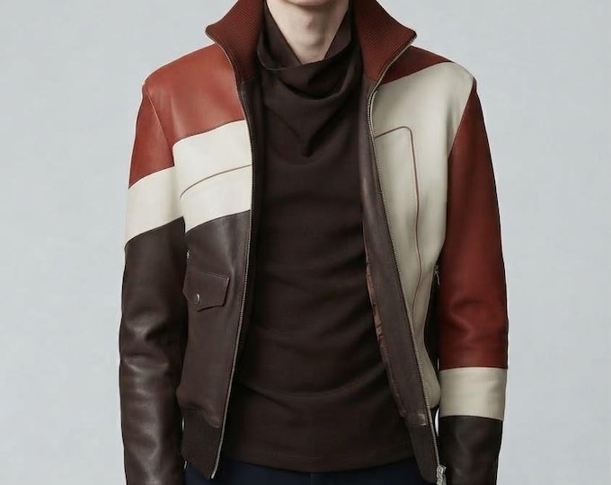 Men's Brown Lambskin Leather Bomber Jacket – Slim Fit Genuine Handmade Racing Coat