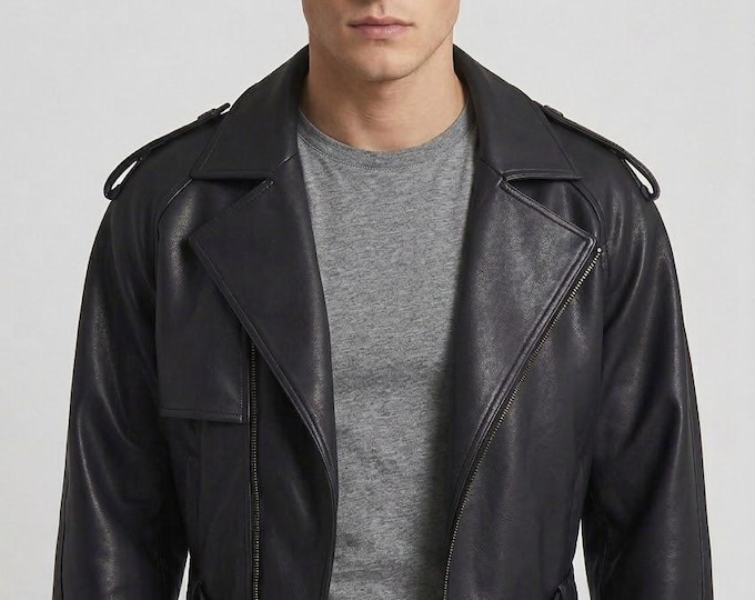 Men's Black Real Leather Biker Jacket Handmade Slim Fit Motorcycle Moto Coat