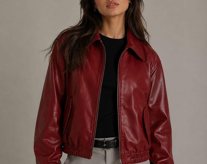Women's Maroon Lambskin Leather Bomber Jacket – Slim Fit Handmade Casual Motorcycle Outerwear