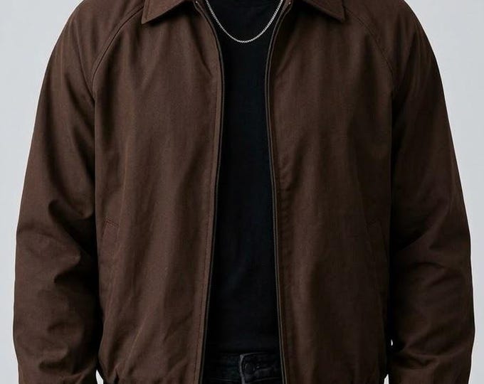 Men's Brown Leather Bomber Jacket – Stand Collar Casual Flight Coat, Gift for Him
