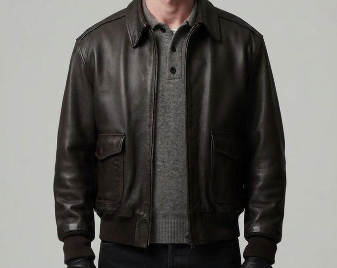 Men's Brown Leather Flight Bomber Jacket – Vintage Pilot Coat, Handmade Gift for Him