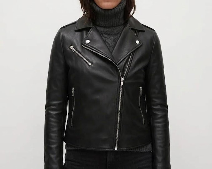 Women's Black Lambskin Leather Biker Jacket – Slim Fit Genuine Handmade Motorcycle Coat