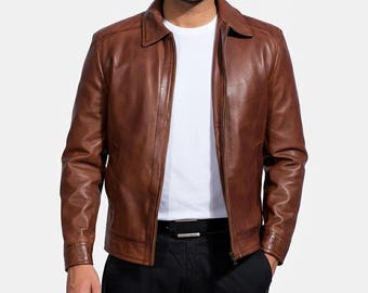 Handmade Inferno Brown Lambskin Leather Biker Jacket | Slim Fit Outerwear