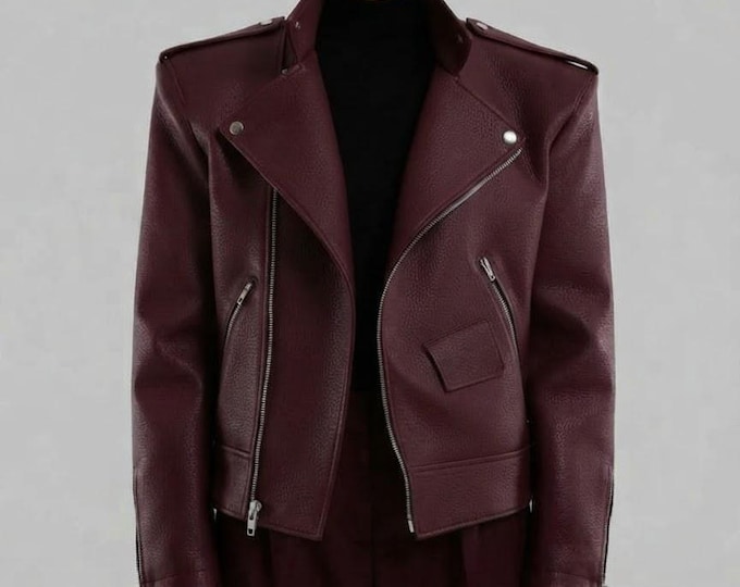 Women's Maroon Calfskin Leather Biker Jacket – Slim Fit Genuine Handmade Motorcycle Coat