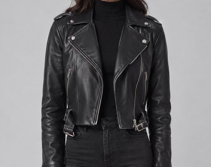 Women's Black Lambskin Leather Biker Jacket – Slim Fit Genuine Handmade Motorcycle Coat