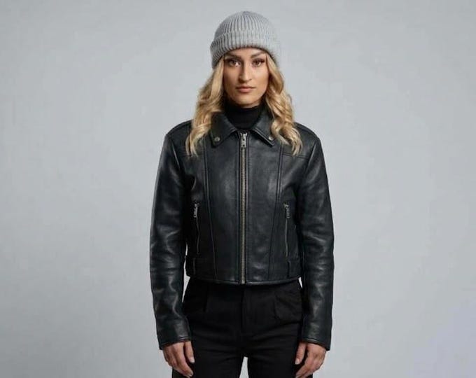 Women's Black Lambskin Leather Biker Jacket – Slim Fit Genuine Handmade Motorcycle Coat