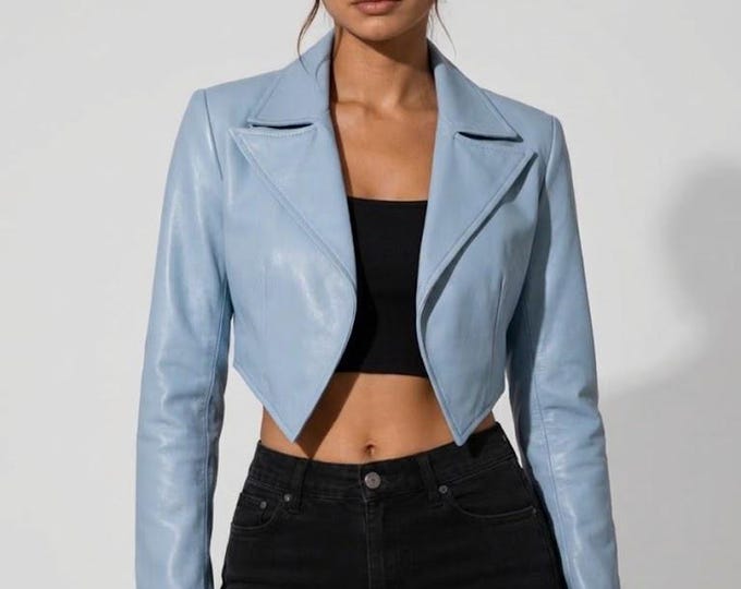 Women's Blue Lambskin Leather Biker Jacket – Slim Fit Genuine Handmade Motorcycle Coat