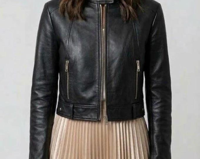 Women's Black Lambskin Leather Biker Jacket – Slim Fit Genuine Handmade Motorcycle Coat