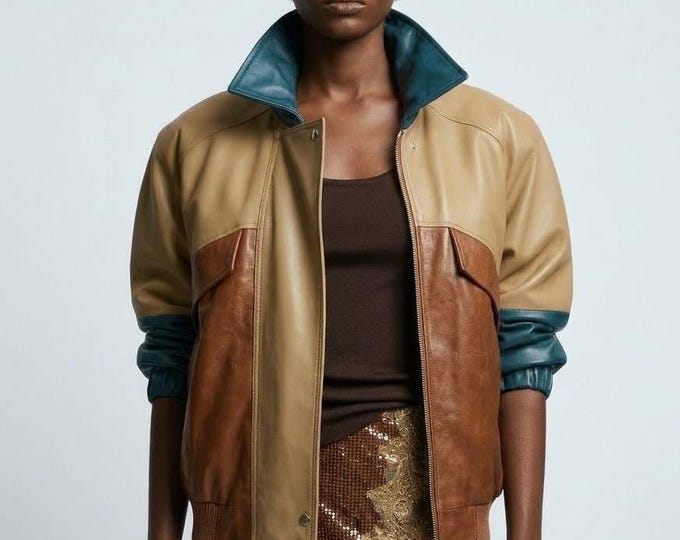 Women's Multicolor Lambskin Leather Bomber Jacket – Slim Fit Genuine Handmade Casual Coat
