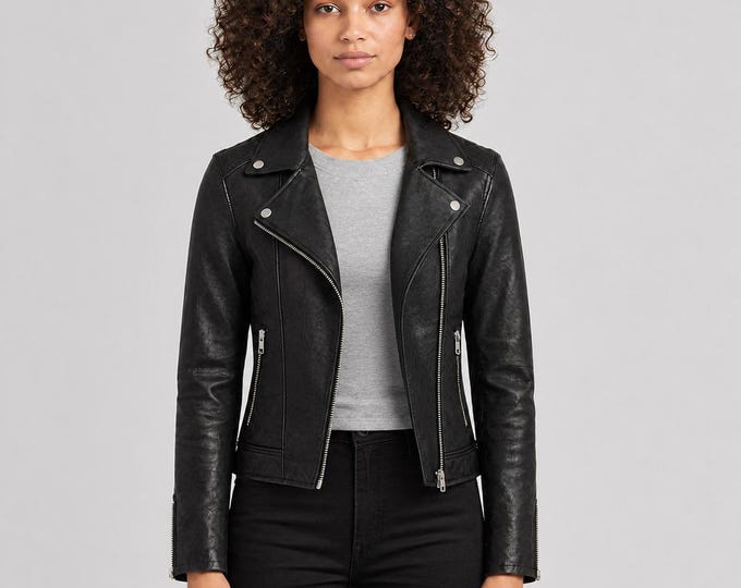 Women's Black Lambskin Leather Biker Jacket – Slim Fit Genuine Handmade Motorcycle Coat