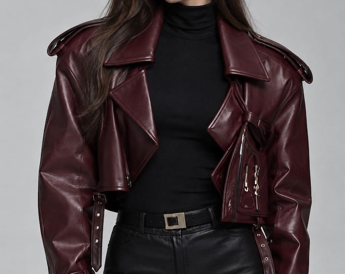 Women's Maroon Lambskin Leather Biker Jacket – Slim Fit Genuine Handmade Motorcycle Coat