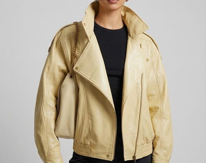 Women's Tan Leather Biker Jacket – Camel Moto Riding Coat, Handmade Gift for Her